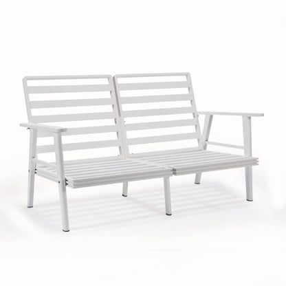 LeisureMod Walbrooke Modern Aluminum 5-Piece Patio Conversation Set with Outdoor Square Fire Pit Table with Slats Design & Side Table Tank Holder (Green)