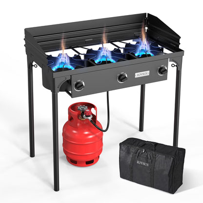 VINGLI 3 Burner High Pressure Outdoor Camping Burner, 225,000 BTU Propane Gas Stove with CSA Listed Regulator, Picnic Cooker Perfect for Home Brewing Maple Syrup Patio Turkey Frying Canning