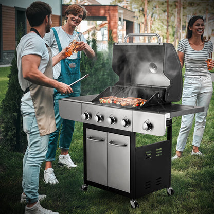 Pirecart 4 Burner Propane Gas Grill Stainless Steel BBQ Grill with 12,000 BTU Side Burner for Outdoor Cooking Kitchen and Patio Backyard Barbecue