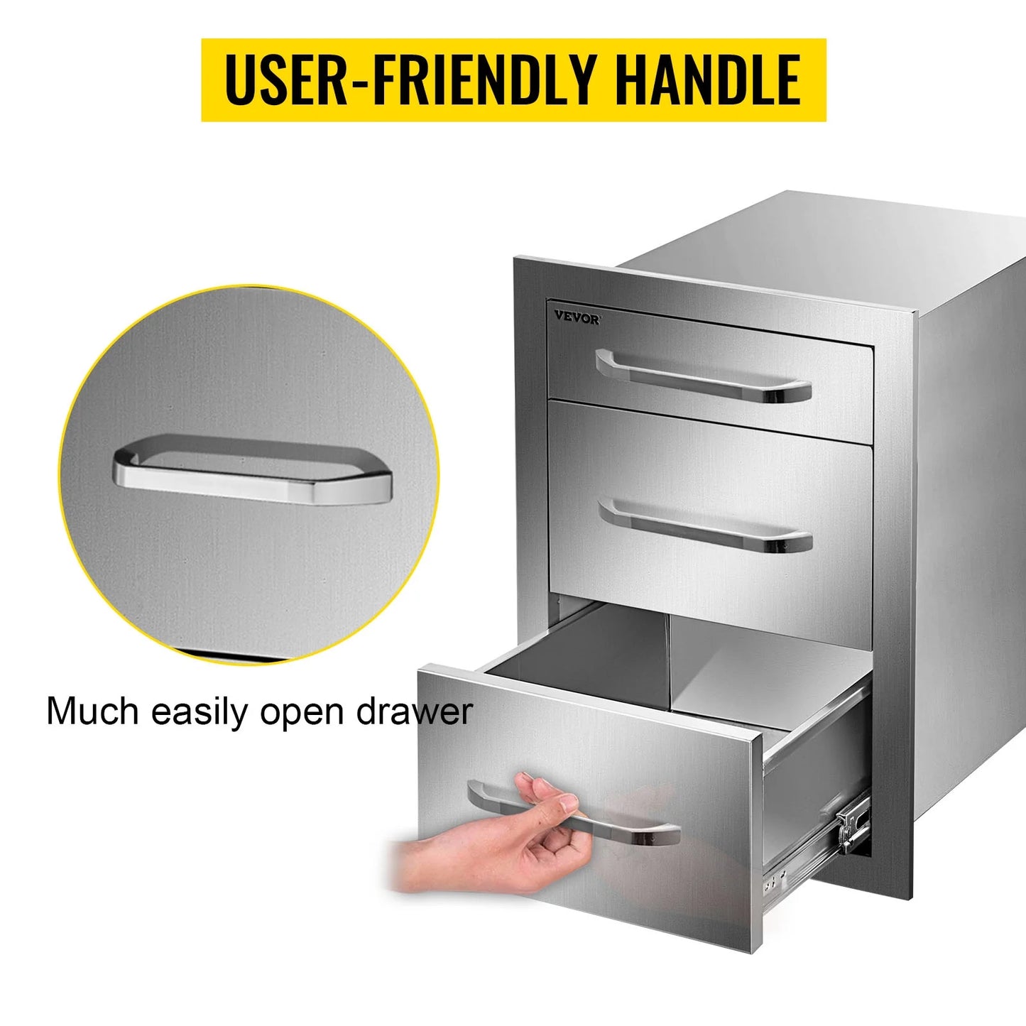 Outdoor Kitchen Drawers 18" W x 20.5" H x 20.5" D, Flush Mount Triple Access BBQ Drawers with Stainless Steel Handle, BBQ Island Drawers for Outdoor Kitchens or BBQ Island Patio Grill Station