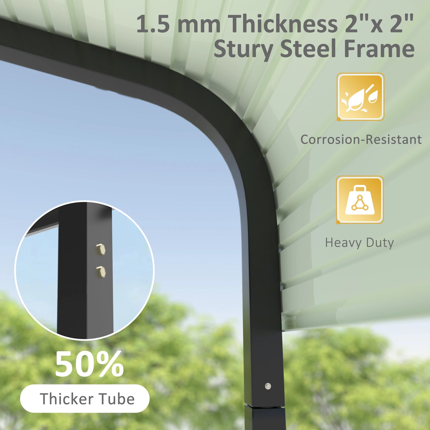 VEIKOUS 15' x 10' Outdoor Metal Carport, Galvanized Metal Heavy Duty Garage with Weather Resistant Roof For Patio, Backyard