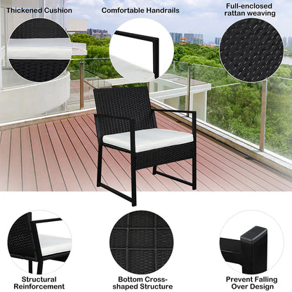 Seizeen Outdoor Chairs Set for Patio, 3 PCS Rattan Conversation Set W/2 Arm Chairs & 1 Table, PE Wicker Sofa Set Clearance Patio Furniture, Garden Pool Porch Deck Cushioned Table Set for 2