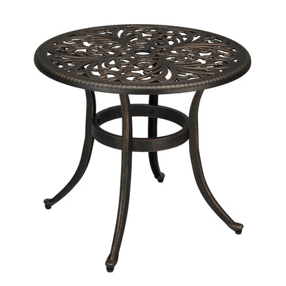 IVV 23.6" Cast Aluminum Round Side Table, All-Weather Accent Patio Coffee Table with 2" Umbrella Hole for Outdoor Bistro Porch Garden Lawn (Bronze)