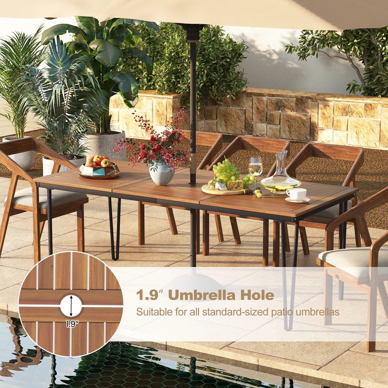 Costway 79" Outdoor Dining Table 8-Person Patio Table with 1.9" Umbrella Hole