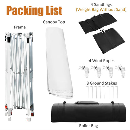 Patiojoy 10x17ft Pop up Canopy 3 Height Adjustment Folding Tent with Roller Bag White