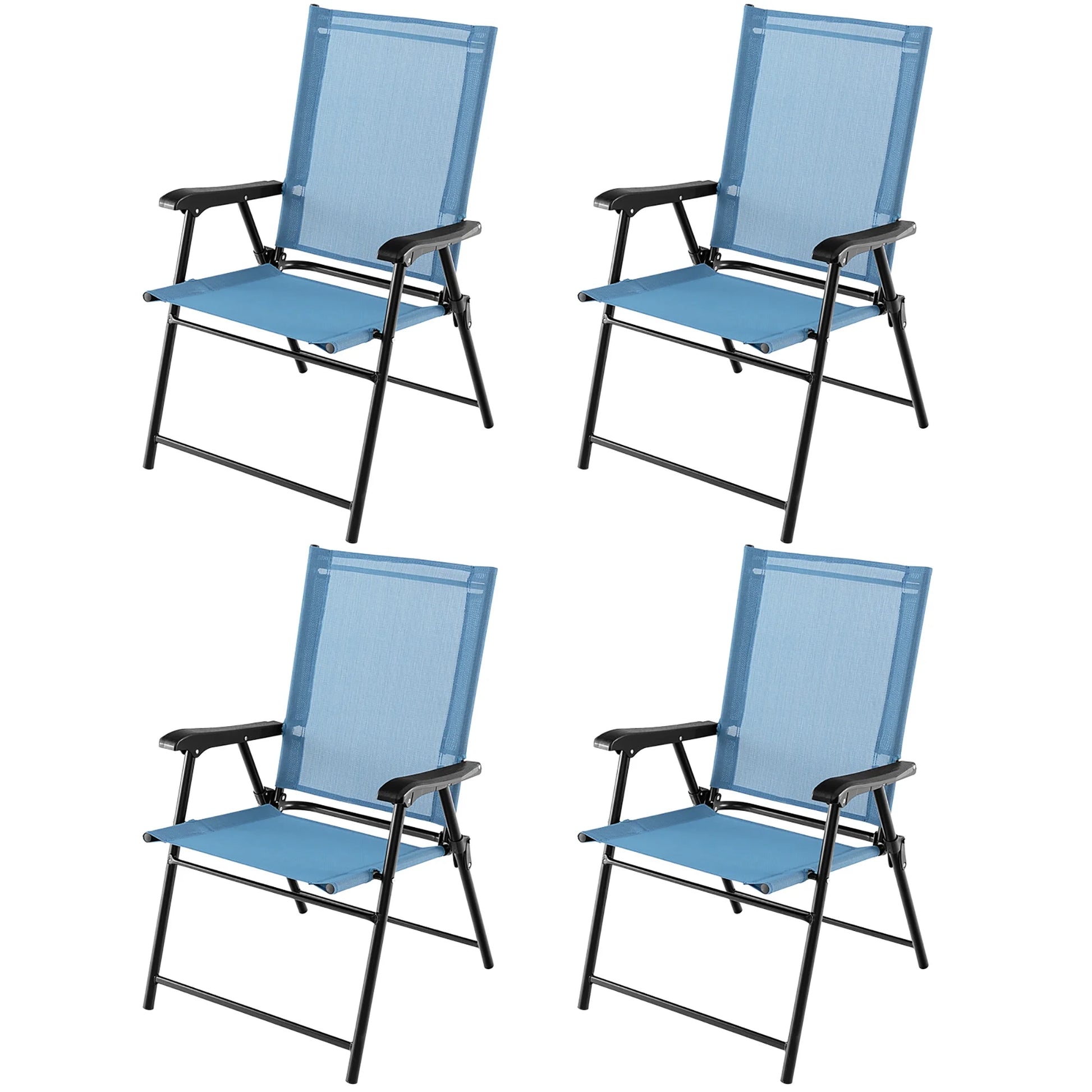Gymax Patio Metal Camping Breathable and Rip-resistant Folding Chairs, Blue (Set of 4)