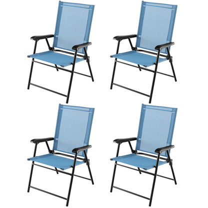 Gymax Patio Metal Camping Breathable and Rip-resistant Folding Chairs, Blue (Set of 4)