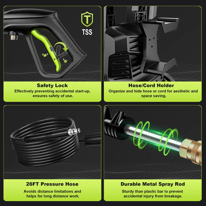 Gisam Electric High Pressure Washer, 4300 PSI 2.5 GPM, with 4 Quick Connect Nozzles, Foam Can, for Cars/Fences/Driveways/Patios/Home Cleaning