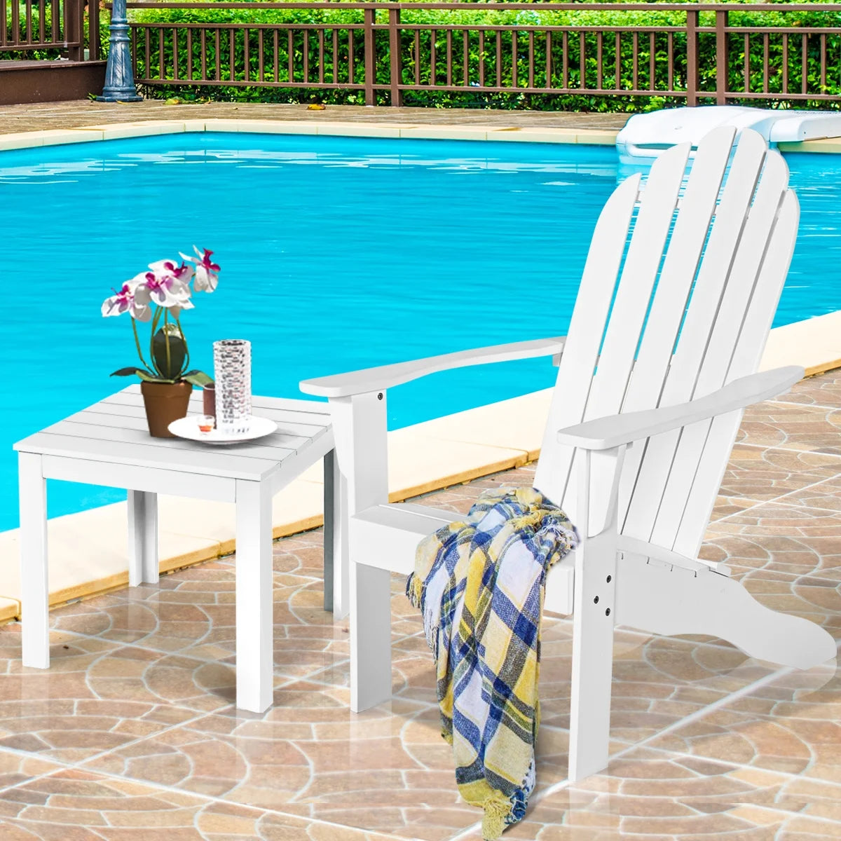 Costway Outdoor Adirondack Chair Accent Chair Solid Wood sturdy Patio Garden Deck Furniture Gray