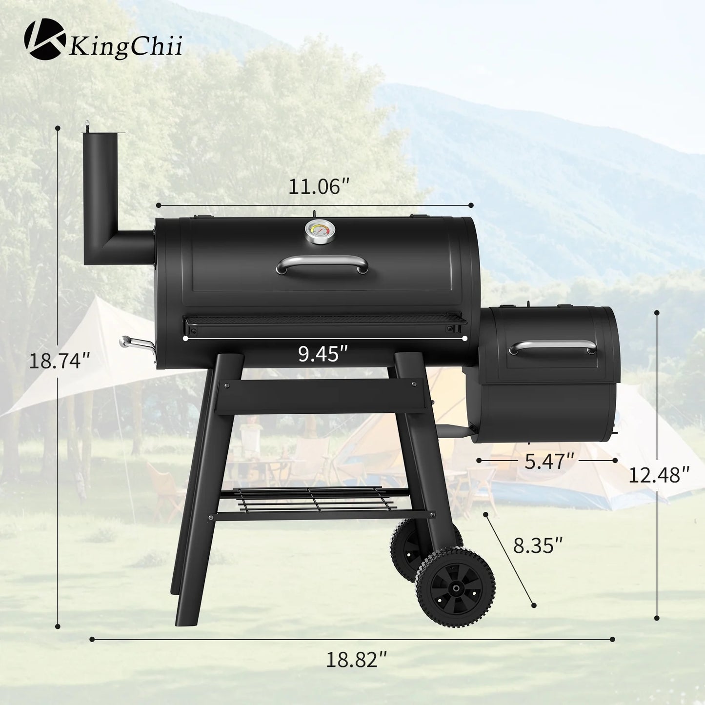 KingChii 547 SQ.IN. Charcoal Grills with Charcoal Wood Offset Smokers for Outdoor Patio BBQ Grilling, Black