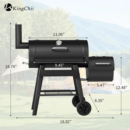 KingChii 547 SQ.IN. Charcoal Grills with Charcoal Wood Offset Smokers for Outdoor Patio BBQ Grilling, Black