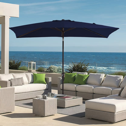 JEAREY 6.5*10ft Rectangular Patio Market Umbrella with Crank & Tilt, UV & Water-Resistant Canopy Navy Blue