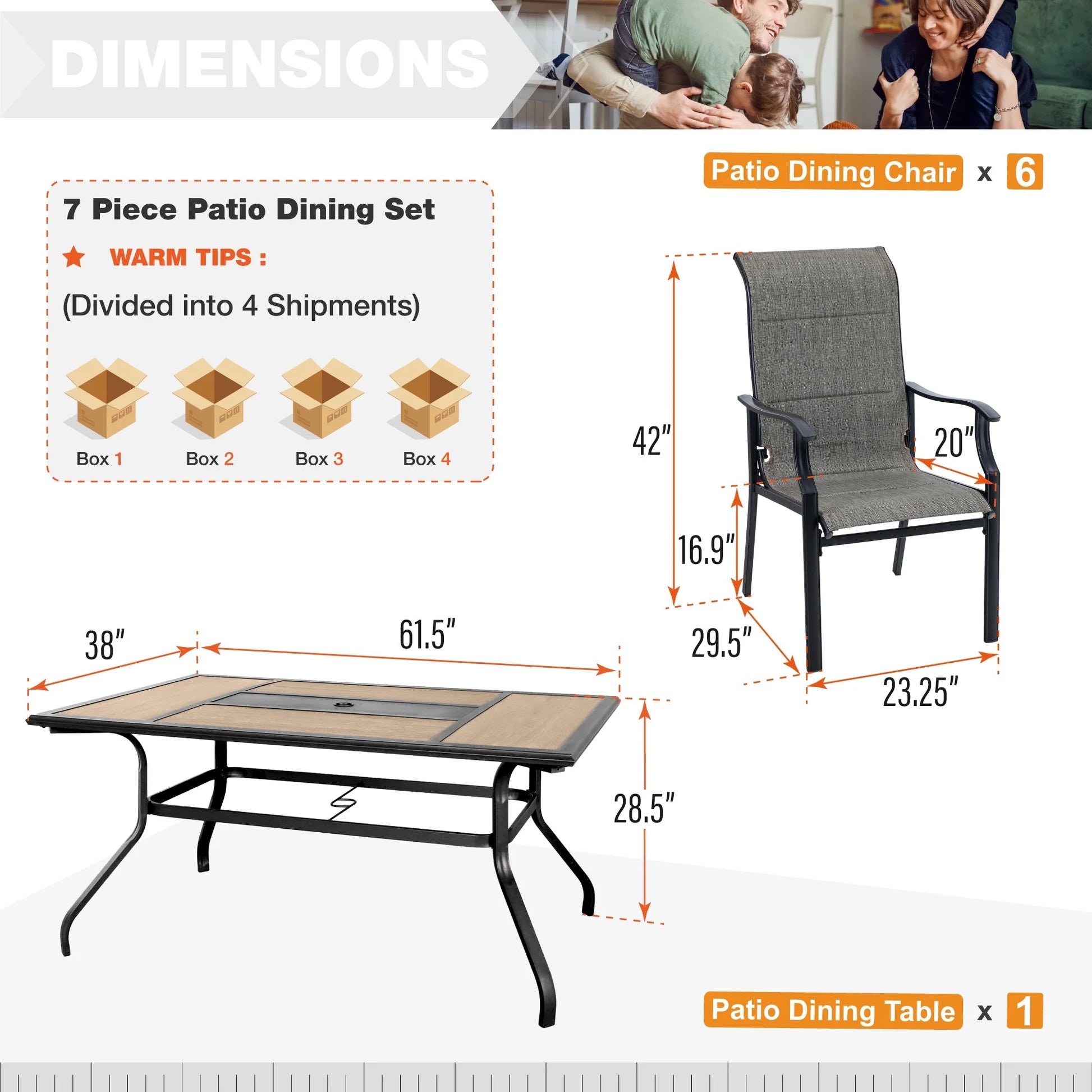 Sophia & William 7 Pieces Metal Patio Dining Set for 6 Outdoor Textilene Chairs Table Set