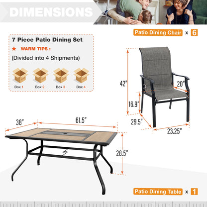 Sophia & William 7 Pieces Metal Patio Dining Set for 6 Outdoor Textilene Chairs Table Set