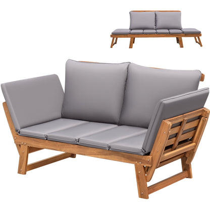 Homall Outdoor Sofa Patio Acacia Wood Daybed with Adjustable Armrests, Gray