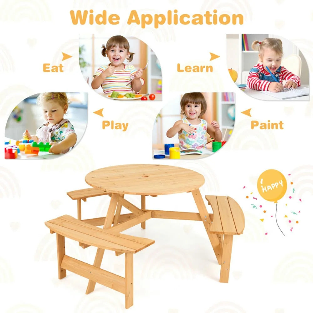 Aimee Lii Kids Outdoor Wooden Picnic Table and Bench Set with Umbrella Hole, Outdoor Patio Furniture for Pool Deck Backyard, Sturdy-Natural