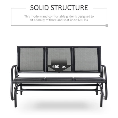Outsunny Patio Glider Bench, Outdoor Porch Glider Swing with 3 Seats, Breathable Mesh Fabric, Metal Frame, Black