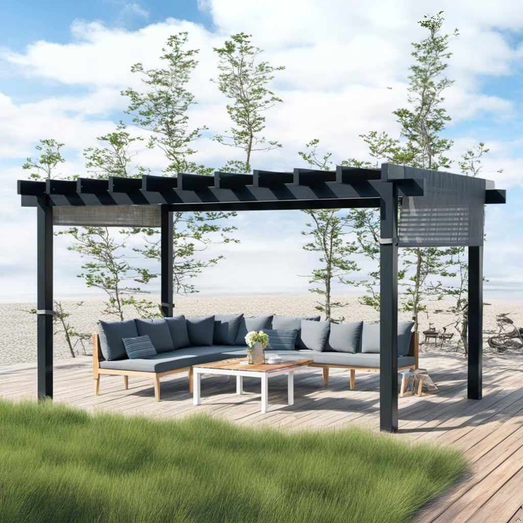 New Yard Outdoor Pergola with Adjustable Canopy, Heavy-Duty Aluminum Frame, Rustproof & Weather-Resistant, Modern Patio Shade for Gardens, Decks, and Backyard (10x16)