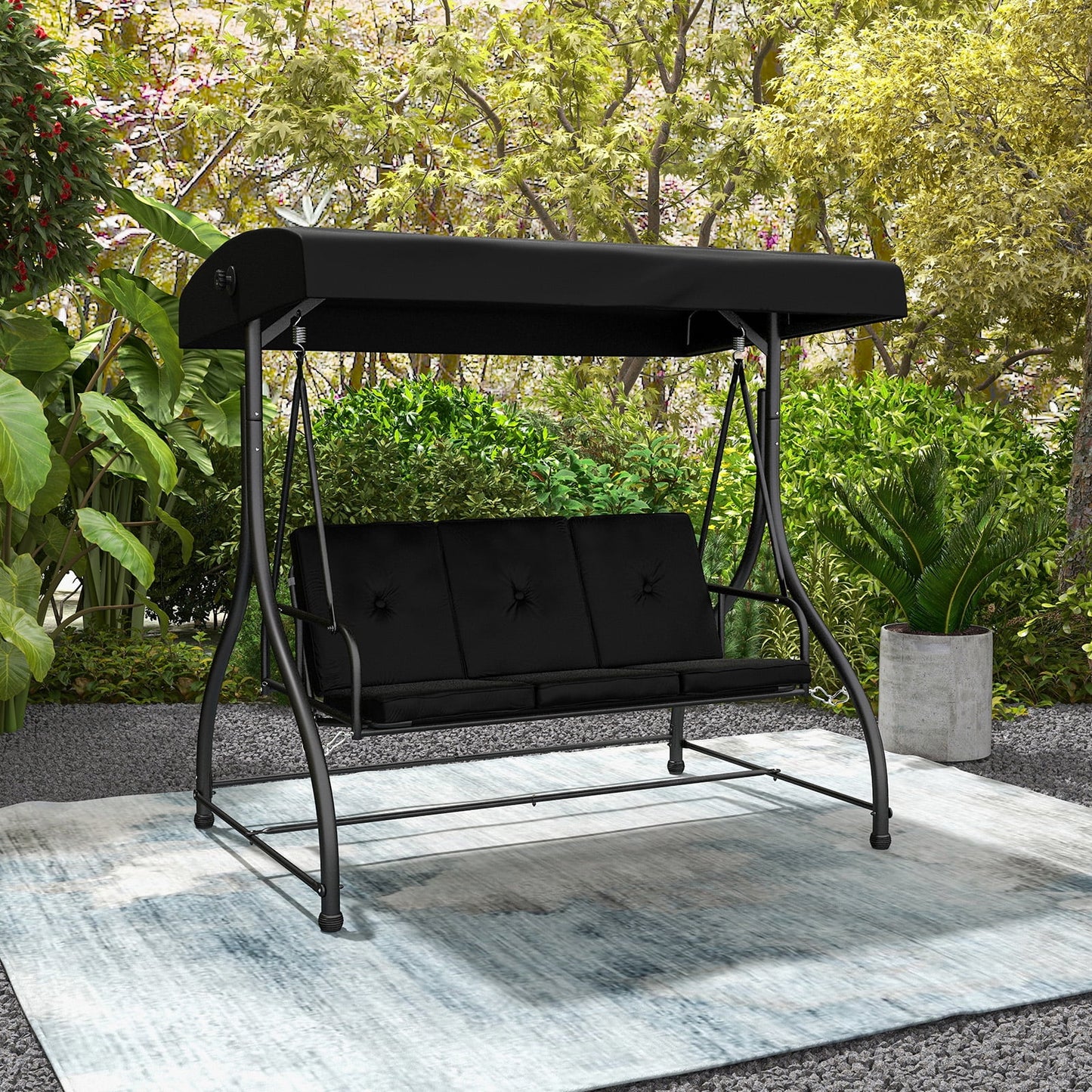 Costway 3-Seat Outdoor Converting Patio Swing Glider Adjustable Canopy Porch Swing Black