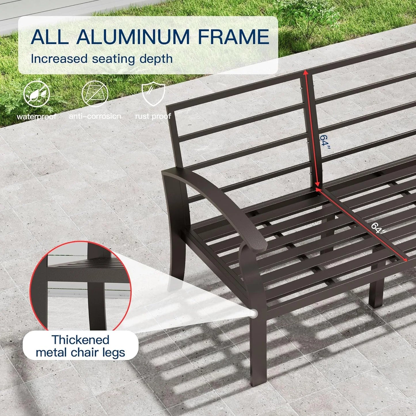 Gotland Aluminum Patio Furniture Set,7 Pieces 10 Seat Metal Outdoor Furniture Conversation Set w/Swivel Chairs,Navy Blue
