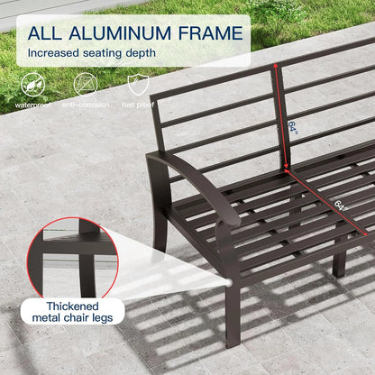 Gotland Aluminum Patio Furniture Set,7 Pieces 10 Seat Metal Outdoor Furniture Conversation Set w/Swivel Chairs,Navy Blue