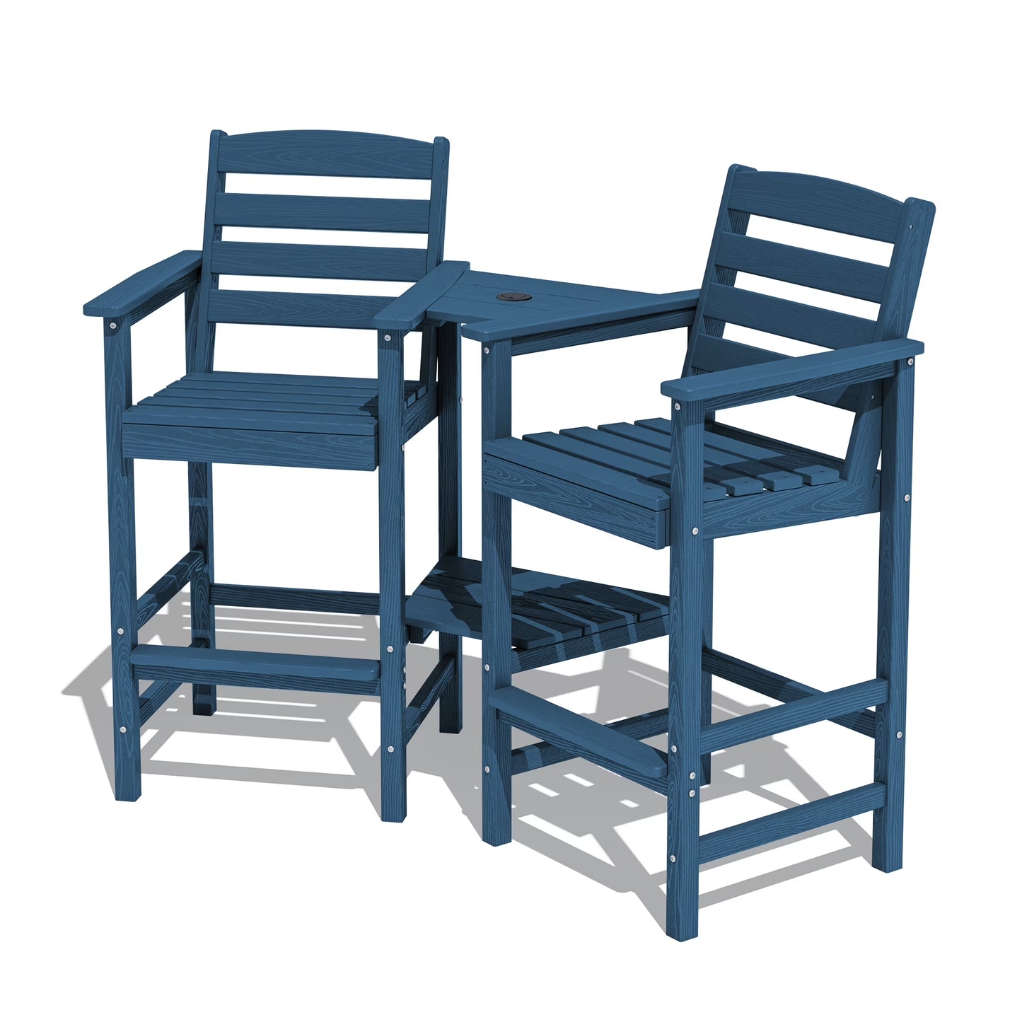 JUSTLET Tall Adirondack Chair Set of 2 with Double Connecting Tray, HDPE Weather Resistant Patio Bar Stools, Grey