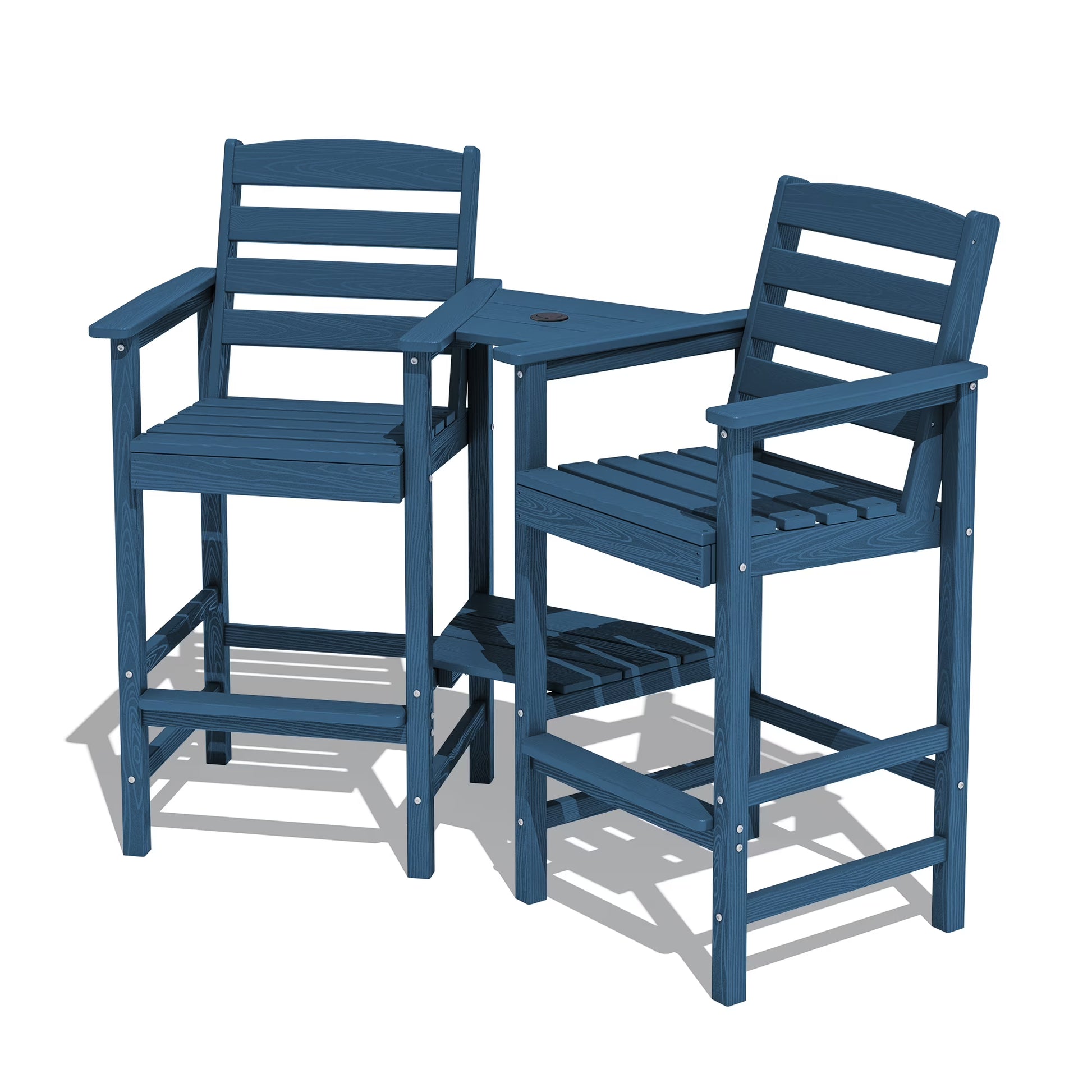 JUSTLET Tall Adirondack Chair Set of 2 with Double Connecting Tray, HDPE Weather Resistant Patio Bar Stools, Grey