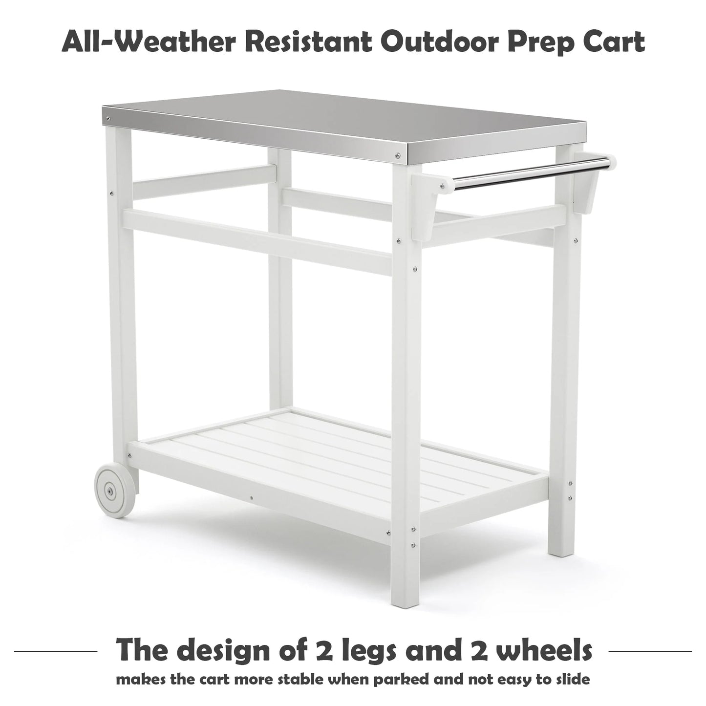 TORVA Outdoor Prep Cart Dining Table for Pizza Oven, Patio Grilling Backyard BBQ Grill Cart, White