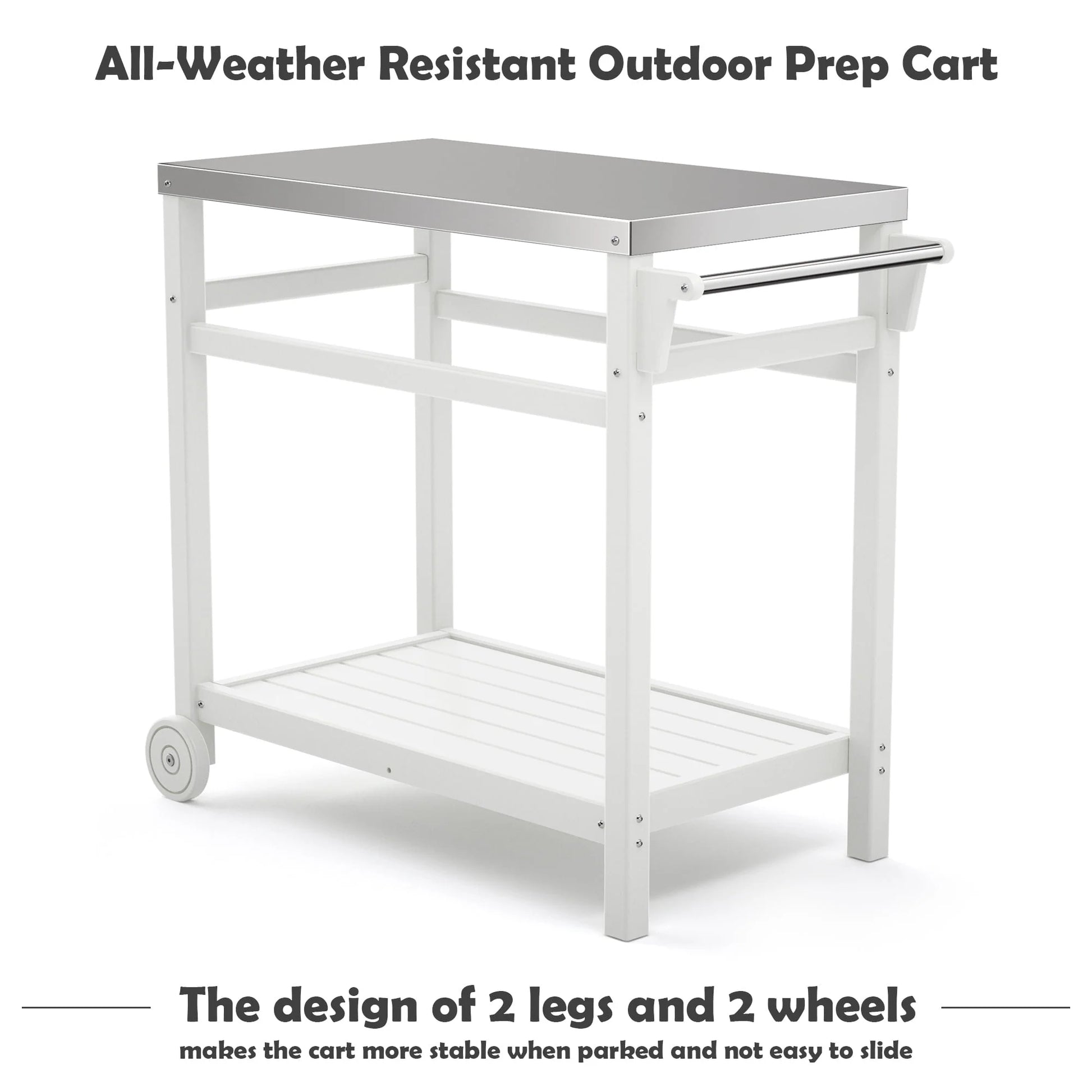 TORVA Outdoor Prep Cart Dining Table for Pizza Oven, Patio Grilling Backyard BBQ Grill Cart, White