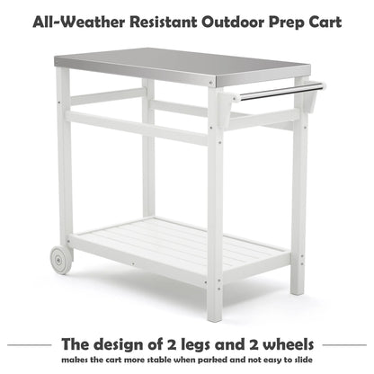 TORVA Outdoor Prep Cart Dining Table for Pizza Oven, Patio Grilling Backyard BBQ Grill Cart, White