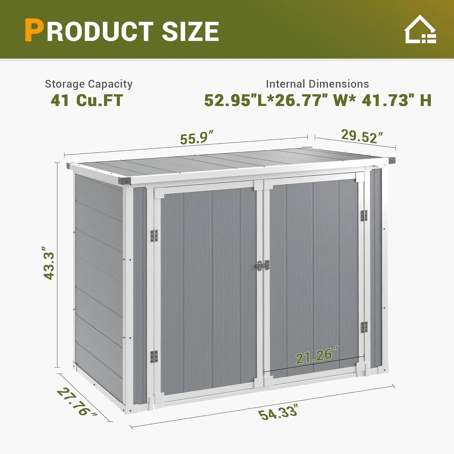 5'3' Outdoor Storage Shed, Resin Storage Cabinet, Garden Tool Shed with Double Lockable Doors, Organizer Cabinet for Patio Yard, Gray