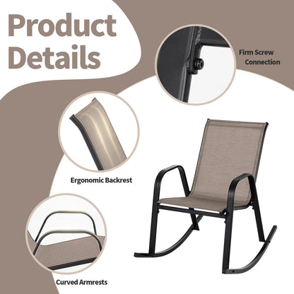 Costway 2 PCS Patio Rocking Chair Heavy-Duty Metal Rocker Outdoor Anti-Slip Brown