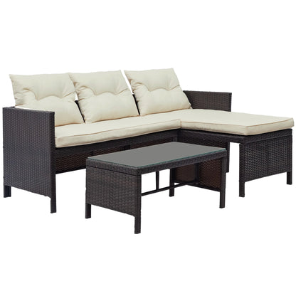 3 Pieces Patio Furniture Sectional Set, Outdoor Furniture Set with Two-Seater Sofa, Lounge Sofa, Table & Cushion, PE Rattan Wicker Bistro Set, Conversation Set for Garden, Backyard