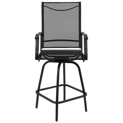 Flash Furniture Valerie Outdoor Sling Patio Barstools with Footrest and Arms, Set of 2, Black