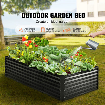KFFKFF Elevated Garden Bed, Dimensions 8 x 4 x 2 ft, Constructed from Galvanized Metal, Open Bottom Outdoor Planters, Ideal for Cultivating Flowers, Vegetables, and Herbs in Yard, Garden, Patio