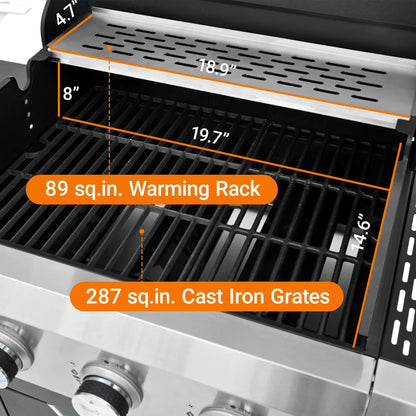 Seizeen 40,500 BTU Propane Gas Grill with Side Burner, Stainless Steel 3 Burner Barbecue Grill Portable on Wheels, with Bottle Opener, for Camping Patio Outdoor Cooking