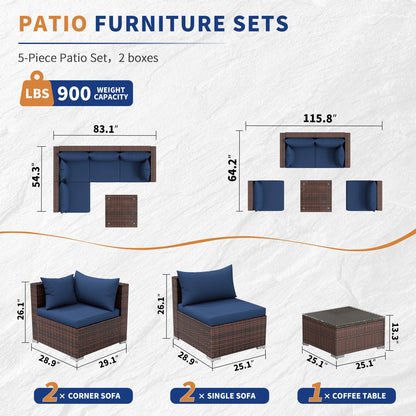 UDPATIO Patio Furniture Sets, Modular Rattan Outdoor Patio Sectional Furniture Sofa Set, Wicker Patio Conversation Set for Backyard,5PCS