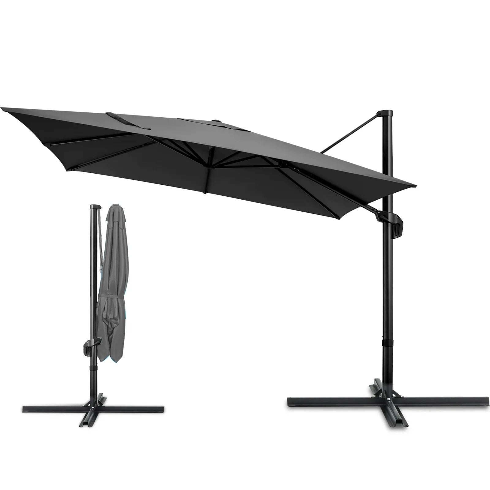 COBIZI 10' X 10' Patio Cantilever Umbrella Outdoor Offset Rectangle Umbrella with 360-degree Rotation for Deck Pool Garden,DarkGrey