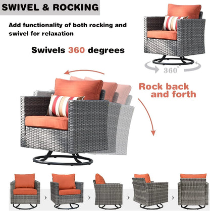 Ovios 10 Pieces Outdoor Patio Furniture with 360° Swivel Rocking Chairs All Weather Patio Sectional Sofa Set for Balcony