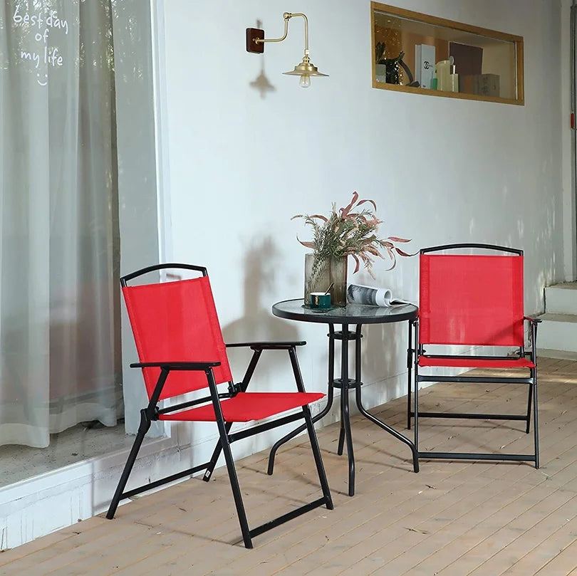Bylring Outdoor Foldable Patio Dining Sling Chairs Set Of 4 With Armrest Black Folding Portable Patio Chairs For Lawn Garden Balcony Living Room Furniture