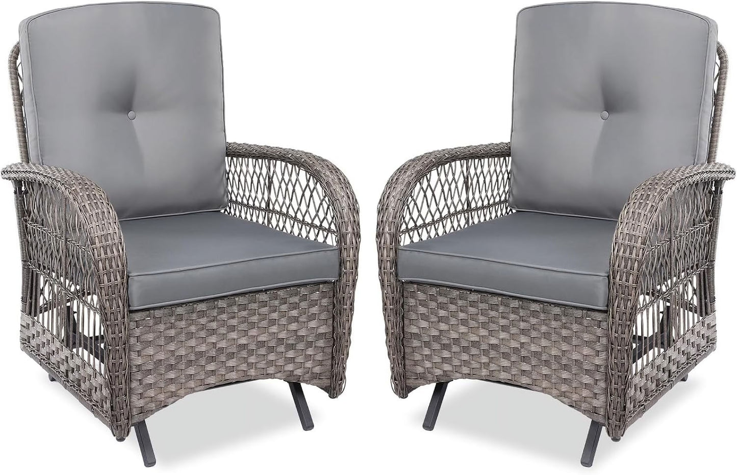 MEETWARM Patio Wicker Rocking Glider Set, All-Weather Outdoor Rattan Patio Rocking Chairs of 2, Patio Conversation Set with Thickened Cushions for Porch Garden & Backyard, Navy Blue