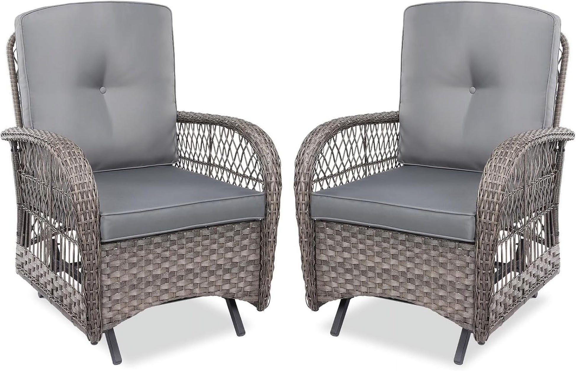 MEETWARM Patio Wicker Rocking Glider Set, All-Weather Outdoor Rattan Patio Rocking Chairs of 2, Patio Conversation Set with Thickened Cushions for Porch Garden & Backyard, Navy Blue