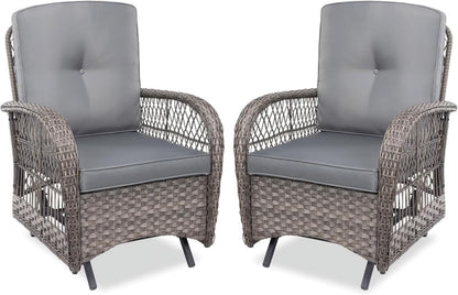 MEETWARM Patio Wicker Rocking Glider Set, All-Weather Outdoor Rattan Patio Rocking Chairs of 2, Patio Conversation Set with Thickened Cushions for Porch Garden & Backyard, Navy Blue