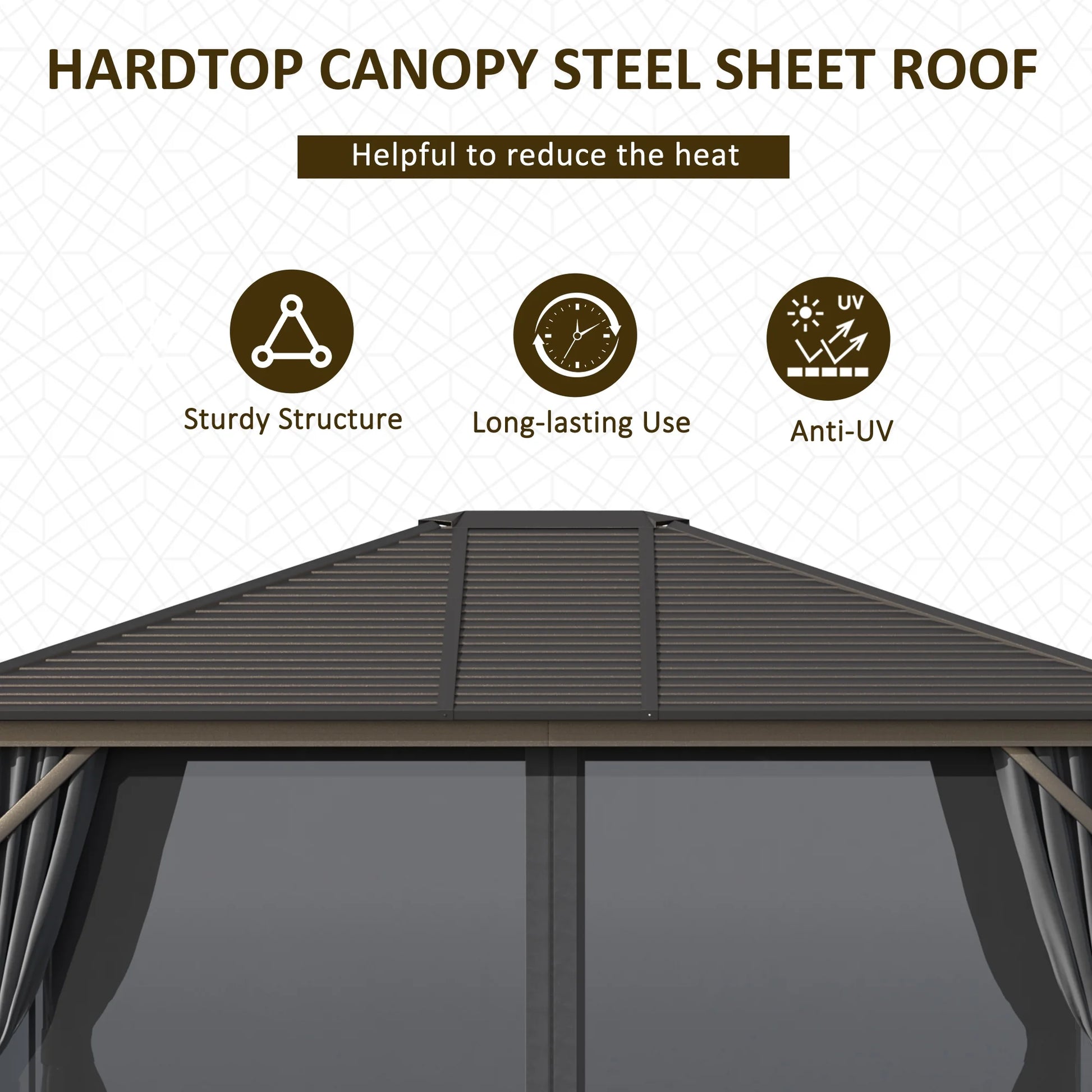 Outsunny 10' x 12' Hardtop Gazebo with Curtains and Netting, Permanent Pavilion Metal Single Roof Gazebo Canopy with Aluminum Frame and Hooks, for Garden, Patio, Backyard, Dark Gray