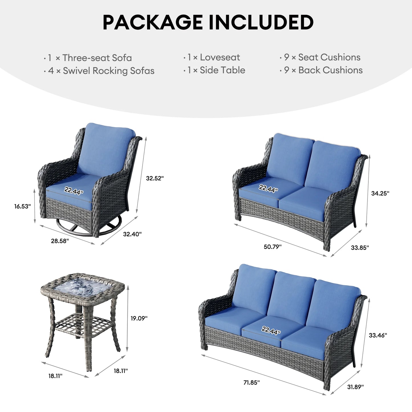 Ovios 8-Piece Wicker Outdoor Sectional Patio Set with Swivel Chairs and Loveseat, Gray