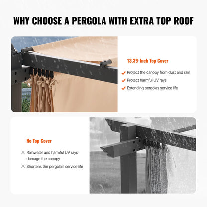 VEVOR 10'x13' Outdoor Retractable Pergola with Canopy, Aluminum Pergola with Retractable Canopy, Modern Pergola with Sun Shade Canopy for Patios, Gardens, Decks, Backyards (Beige)