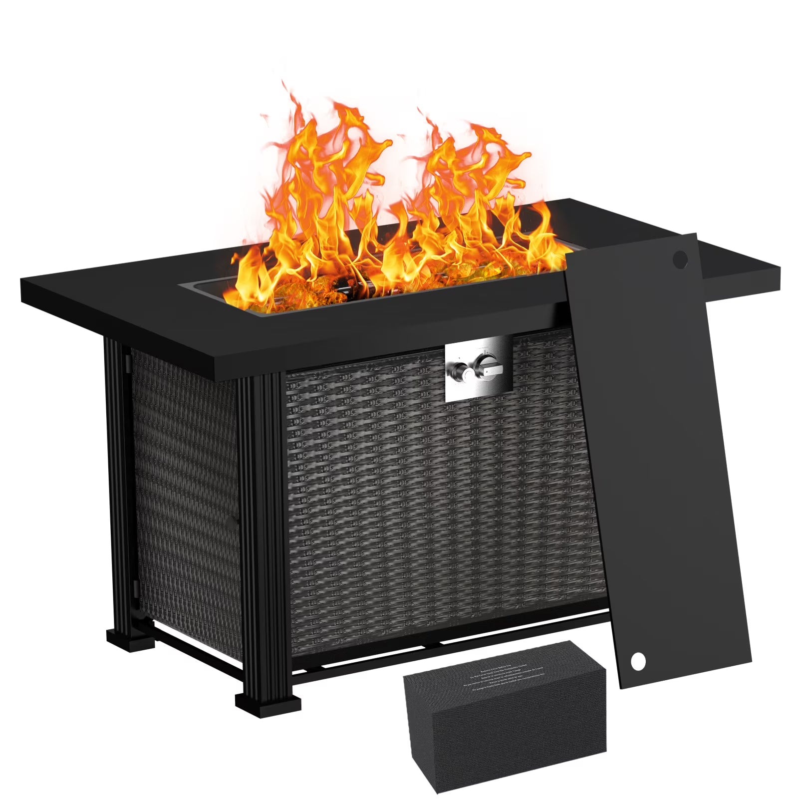 AMONSEE Propane Fire Pit for Outside, 28" GAS Firepit Table with Lid and Lava Rock for Patio Garden Party