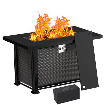 AMONSEE Propane Fire Pit for Outside, 28" GAS Firepit Table with Lid and Lava Rock for Patio Garden Party