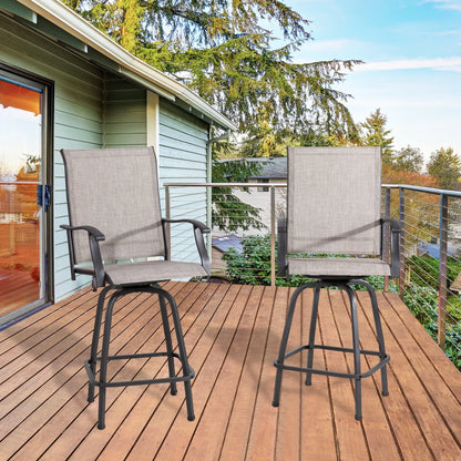 Sobaniilo Outdoor Swivel Bar Stools, All Weather Textile Patio Chairs set of 2, for Backyard, Lawn Garden, Balcony, Gray, Fabric, Steel