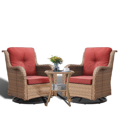 POCASSY 3 Piece Patio Set Outdoor Wicker Glider Rocking and Swivel Chairs with Cushions